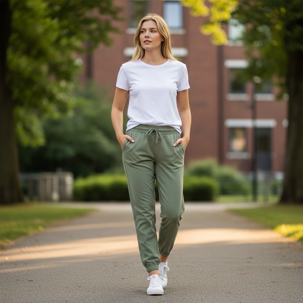 Kyodan Women Olive Green Active Joggers Elastic Waist Zipper Pockets Size M